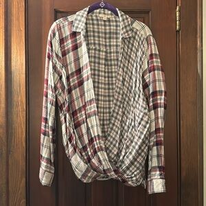 Charming Charlie Plaid Wrap Draped Top